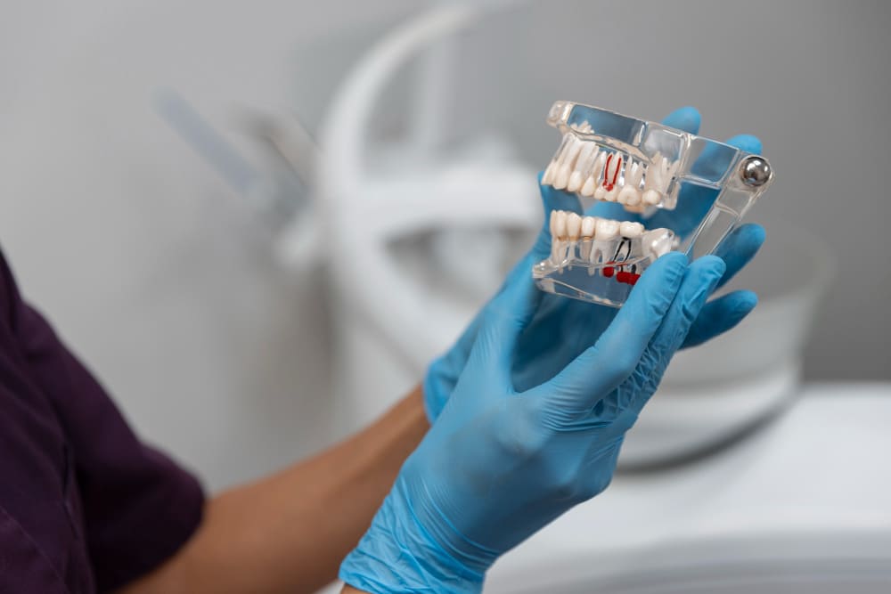 Hands working on a dental mold