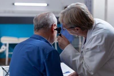 Doctor examining patient's ear for pain
