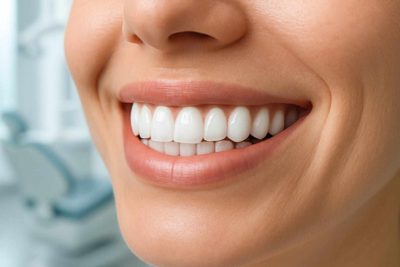 Close-up of a bright white smile showing how long professional teeth whitening lasts