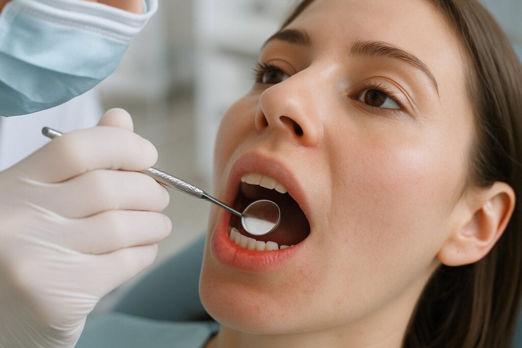 Dentist examining the gums for early signs of gum disease before a deep dental cleaning