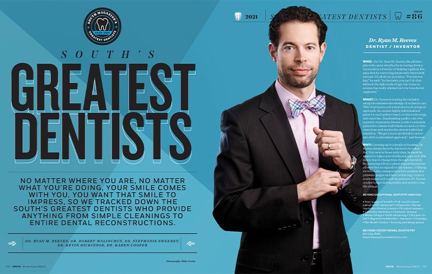 Dr. Ryan Reeves on the cover of Greatest Dentists in South Magazine